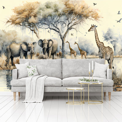 Mural Paisaje en una selva africana con árboles junto a un río - MT331