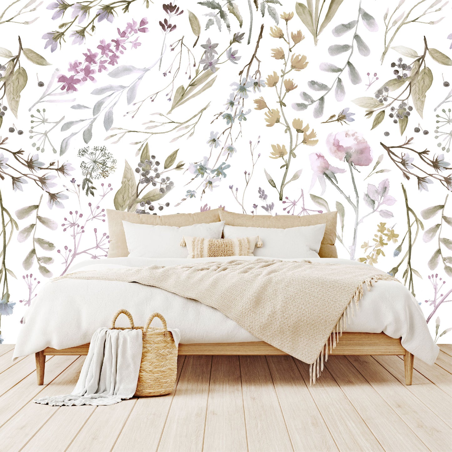 Mural Tropical Flores con Hojas Acuareladas - MT155