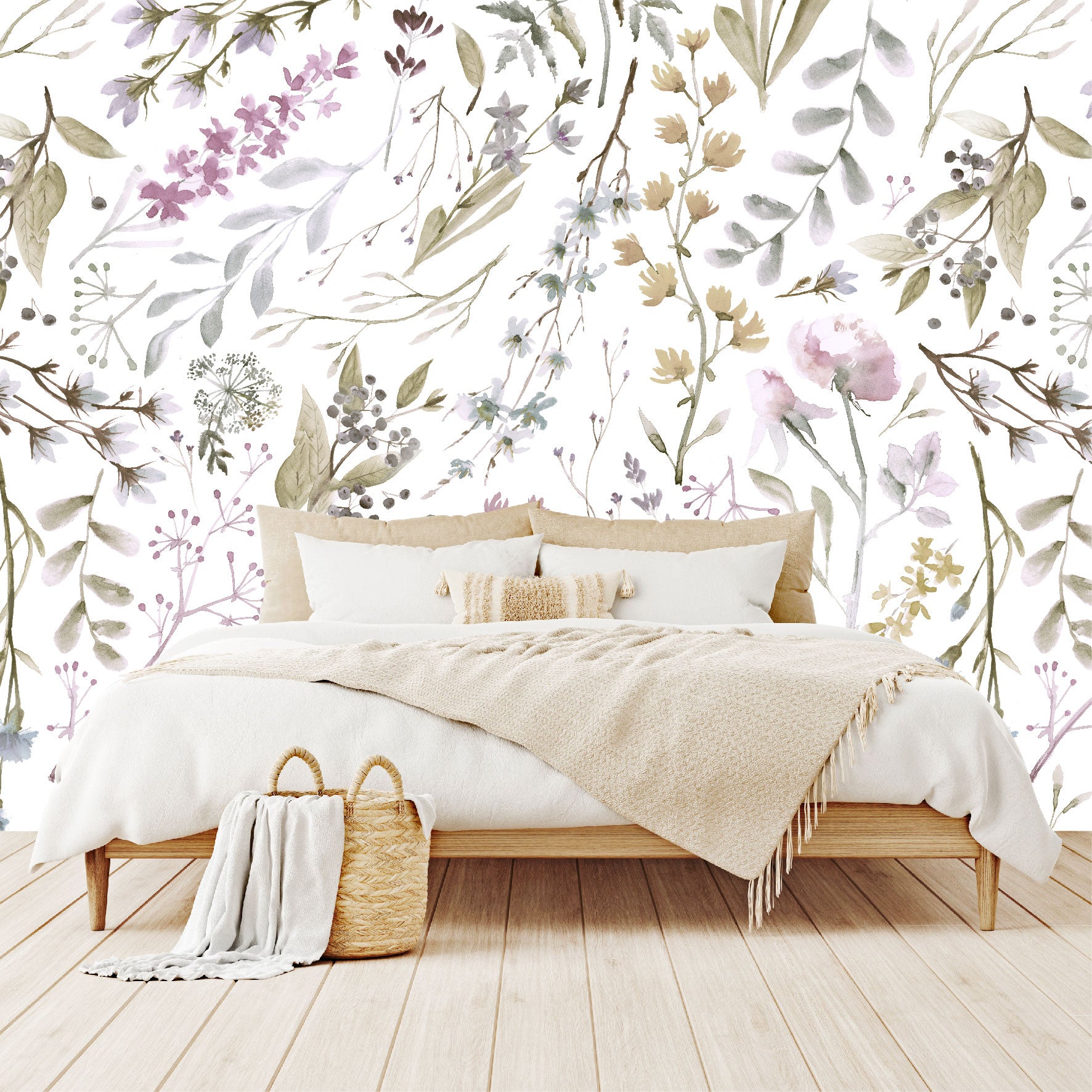 Mural Tropical Flores con Hojas Acuareladas - MT155