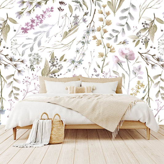 Mural Tropical Flores con Hojas Acuareladas - MT155