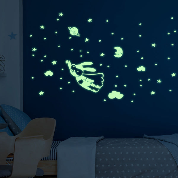 Vinilo Decorativo Fotoluminiscente Super Héroe Conejo en la Galaxia - VF490