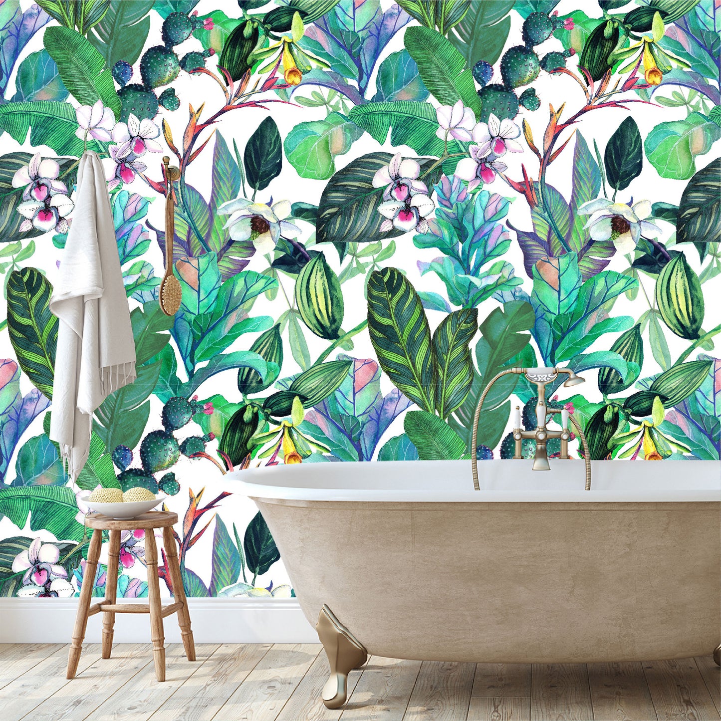 Mural Tropical Flores con Hojas y Cactus - MT154