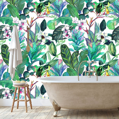 Mural Tropical Flores con Hojas y Cactus - MT154