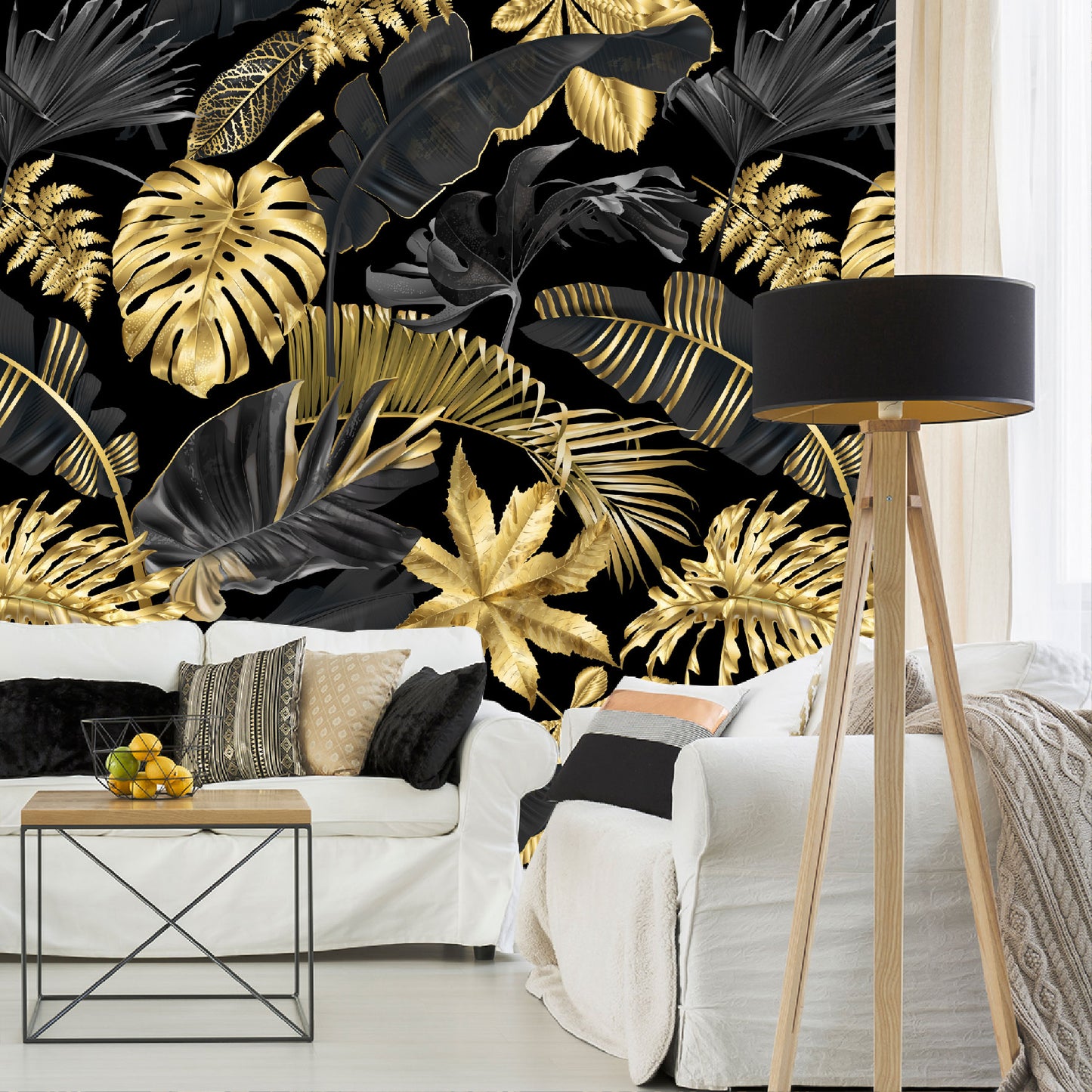 Vinilo Mate Tropical Hojas Monstera Simil Doradas 038