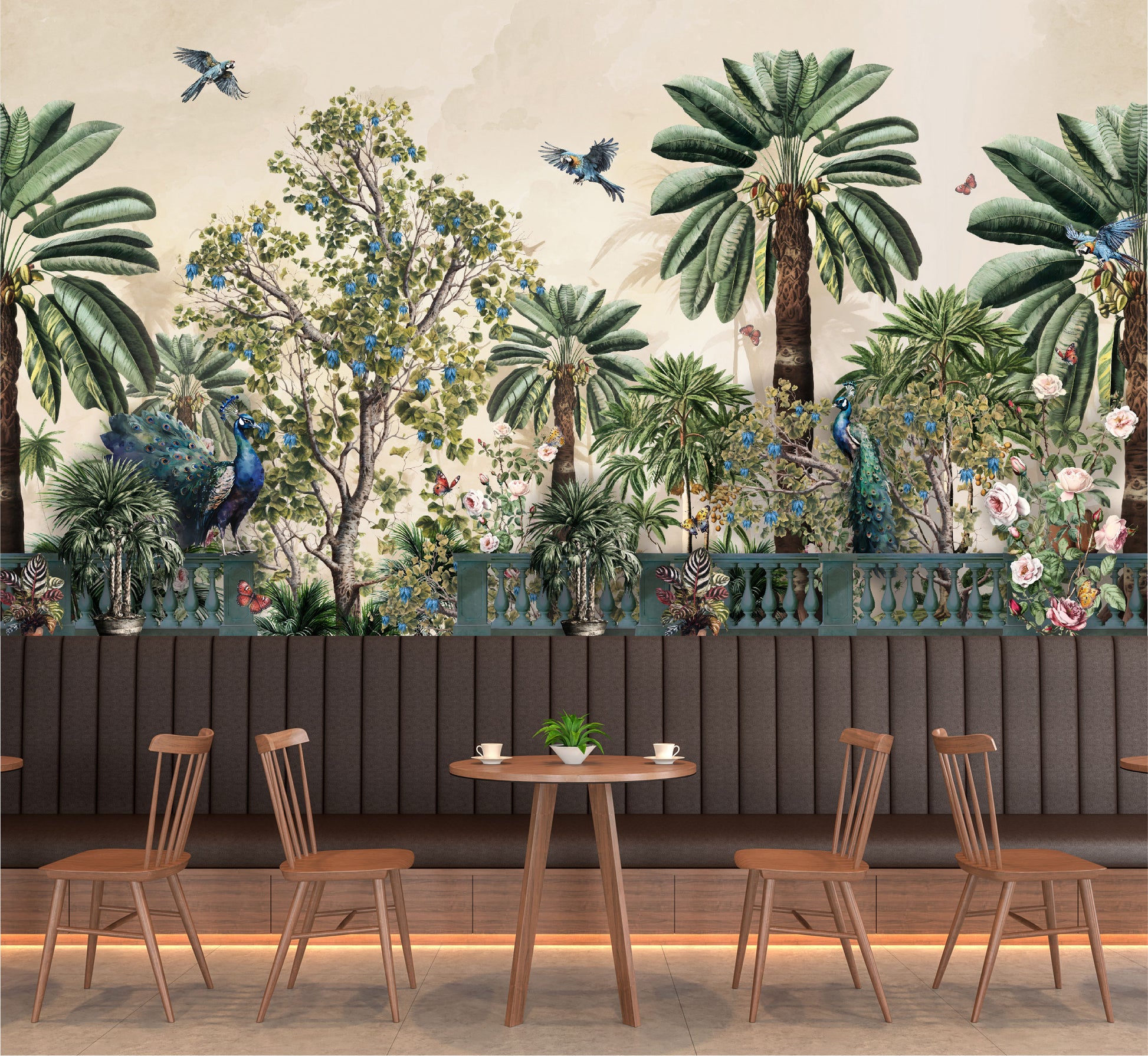 Mural Jardín con pavos reales - MT390