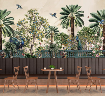 Mural Jardín con pavos reales - MT390