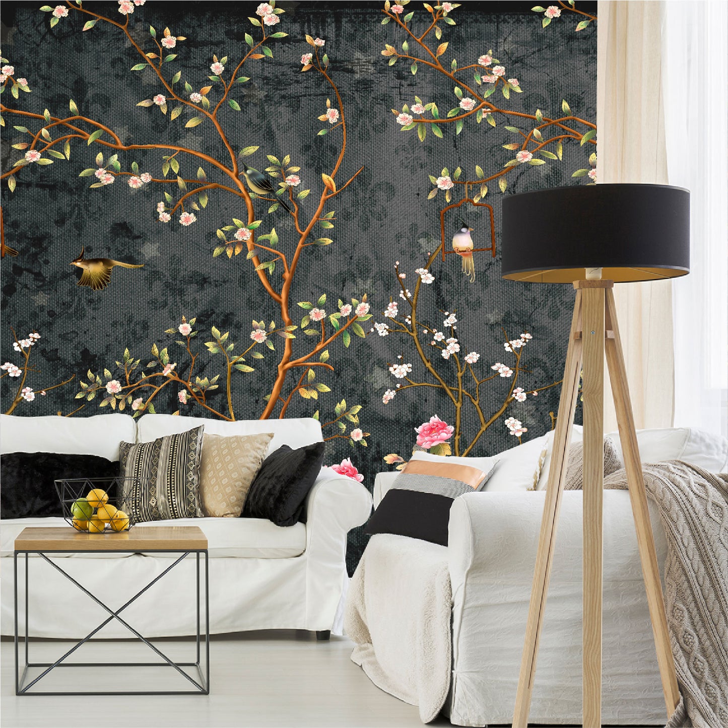 Mural Campestre Inglés Gris Oscuro - Negro - MT375