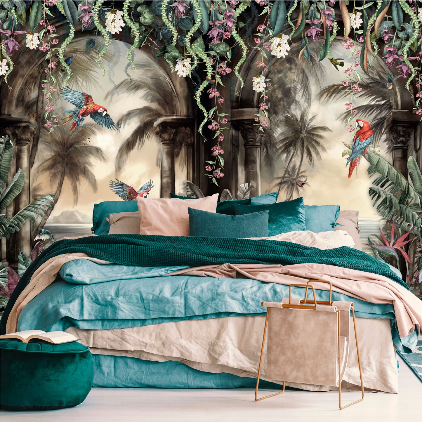 Mural Arco Tropical con loros en el bosque  - MT443