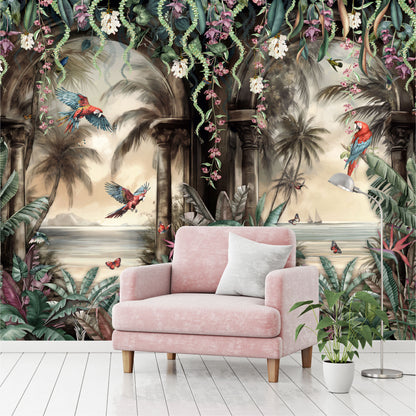 Mural Arco Tropical con loros en el bosque  - MT443