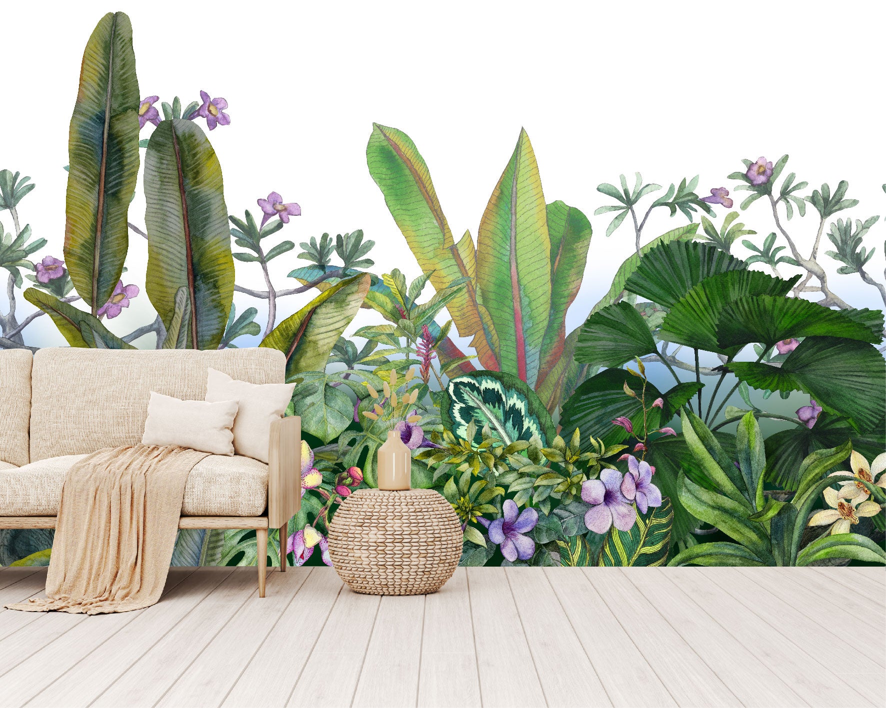 Mural Hojas Tropicales con Flores - MT156