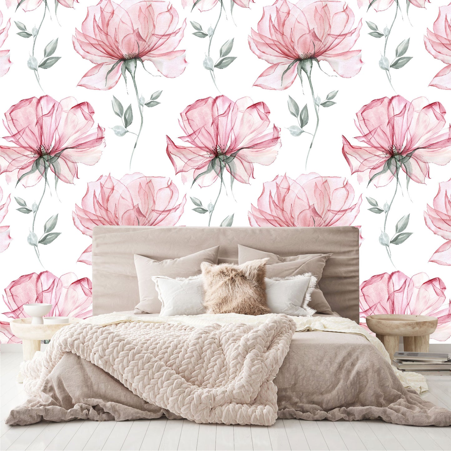 Mural Mate Flores Acuareladas Rosas - MT428