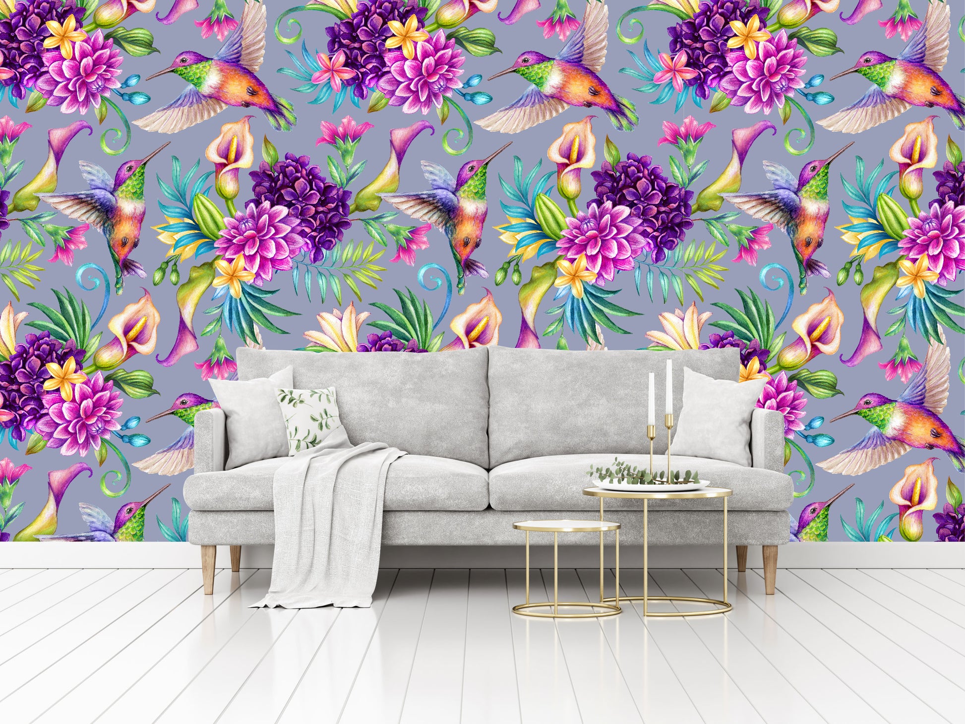 Vinilo Mate Tropical Floreciente Colibri 017