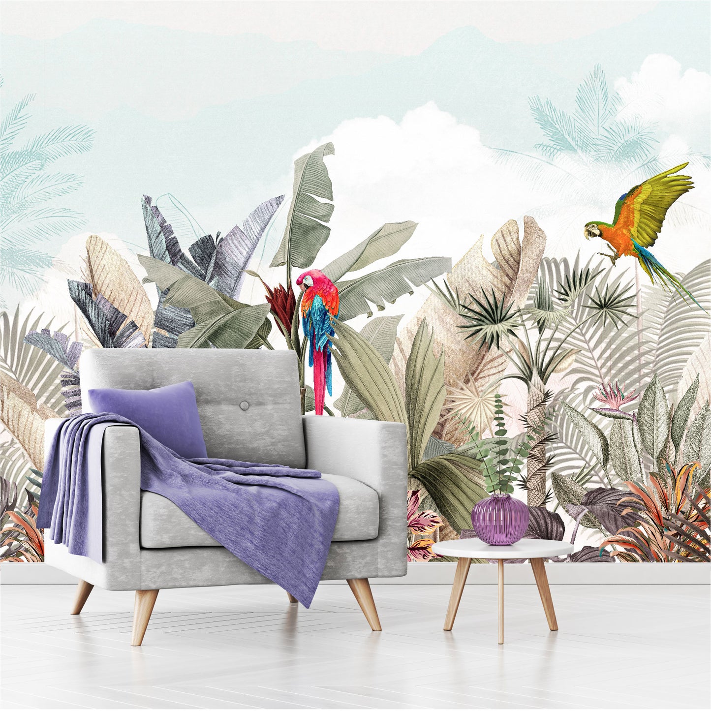 Mural Plantas Tropicales con Loros - MT411