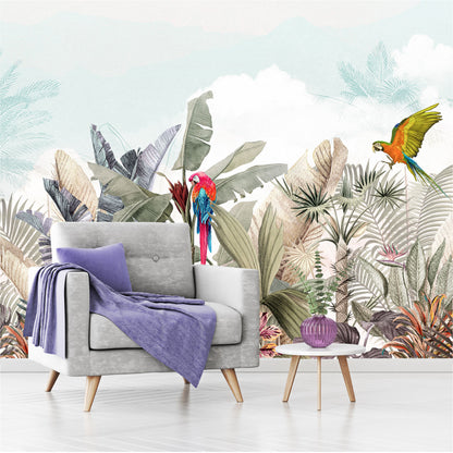 Mural Plantas Tropicales con Loros - MT411