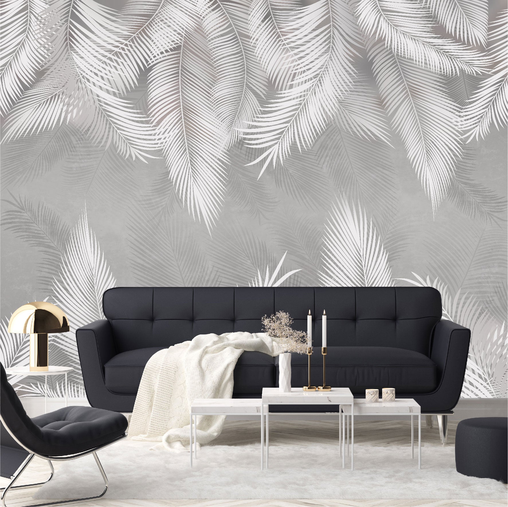 Mural Plumas Blancas y Grises - MT414