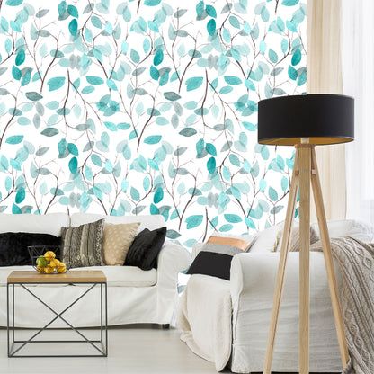 Vinilo Mate Hojas Color Aqua 030