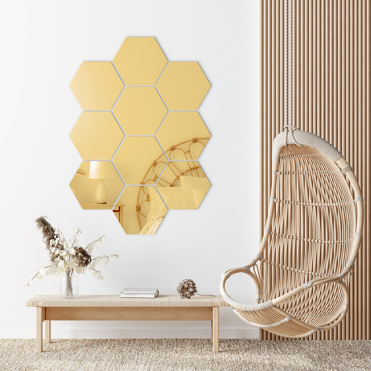Pvc Imitación Espejo Dorado Hexagonales  - Pack por 6 unidades - ES011