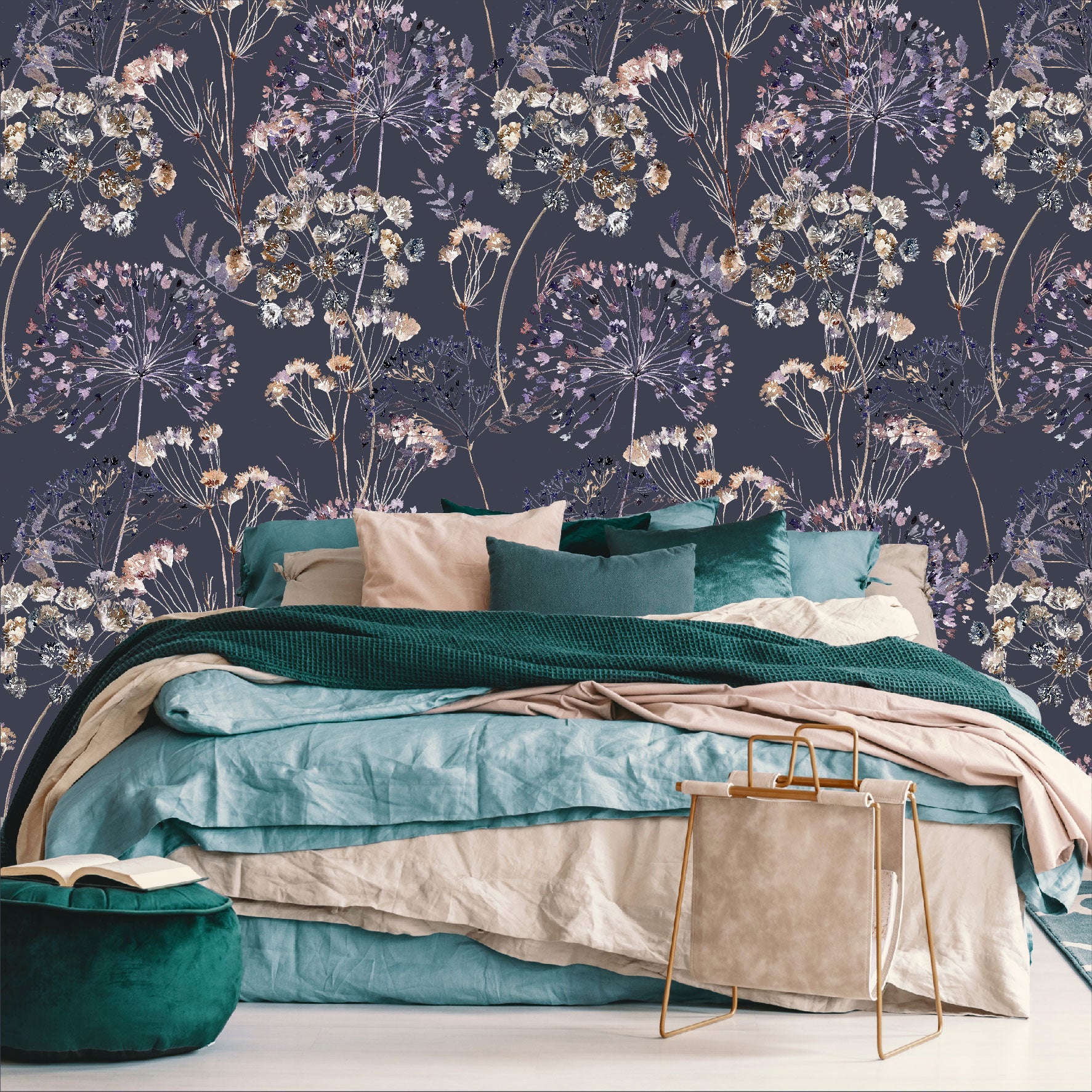 Mural Mate Flores Estilo Boho fondo oscuro - MT426