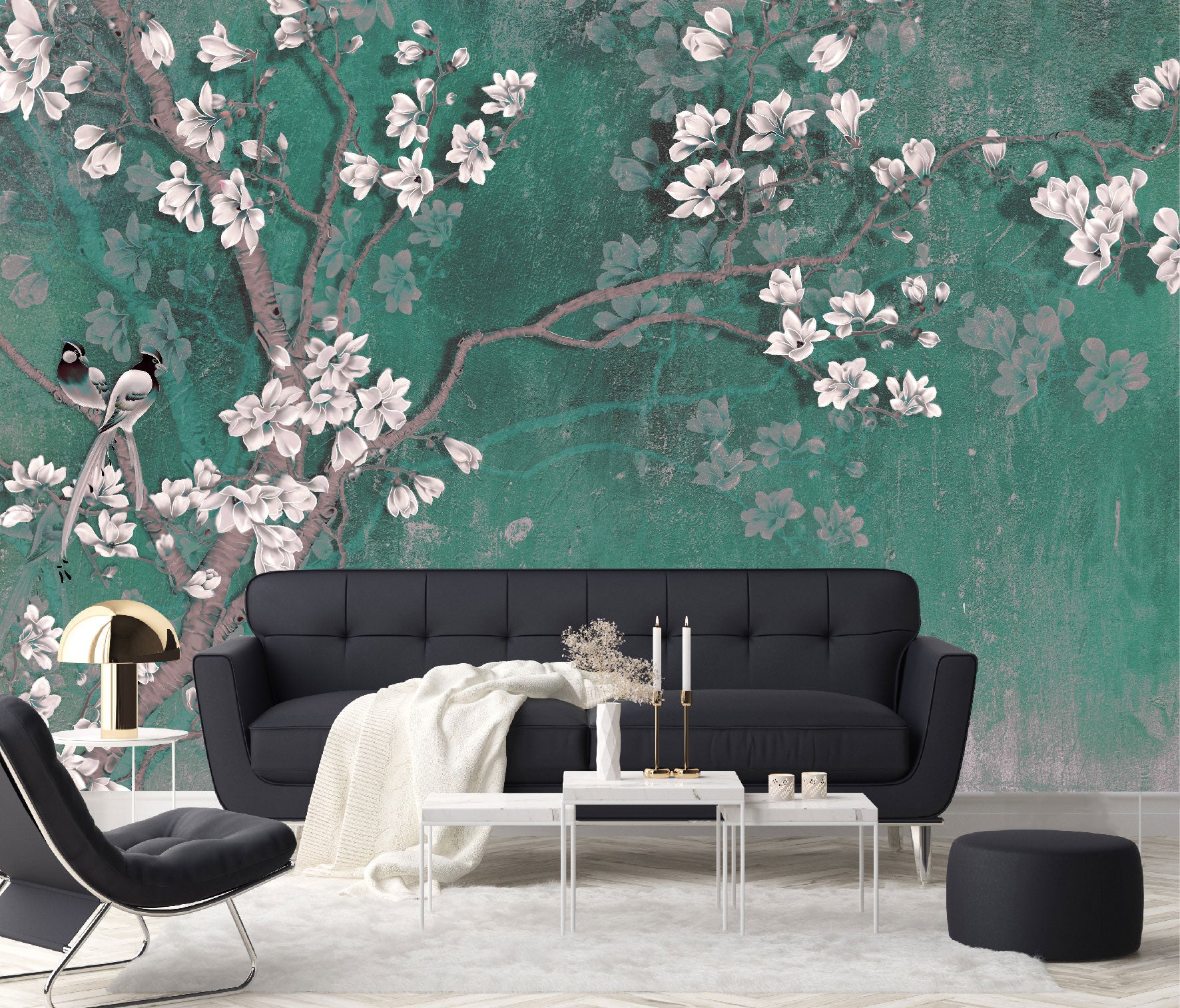 Mural Tropical Árbol con Flores y Pájaros - MT186