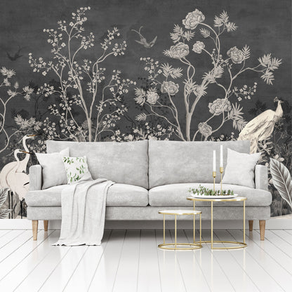 Mural Jardín Vintage con Fondo Oscuro - MT259