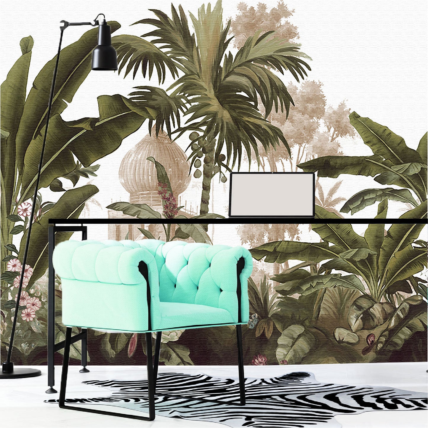 Vinilo Mate Selva Tropical con Castillo Antiguo 135
