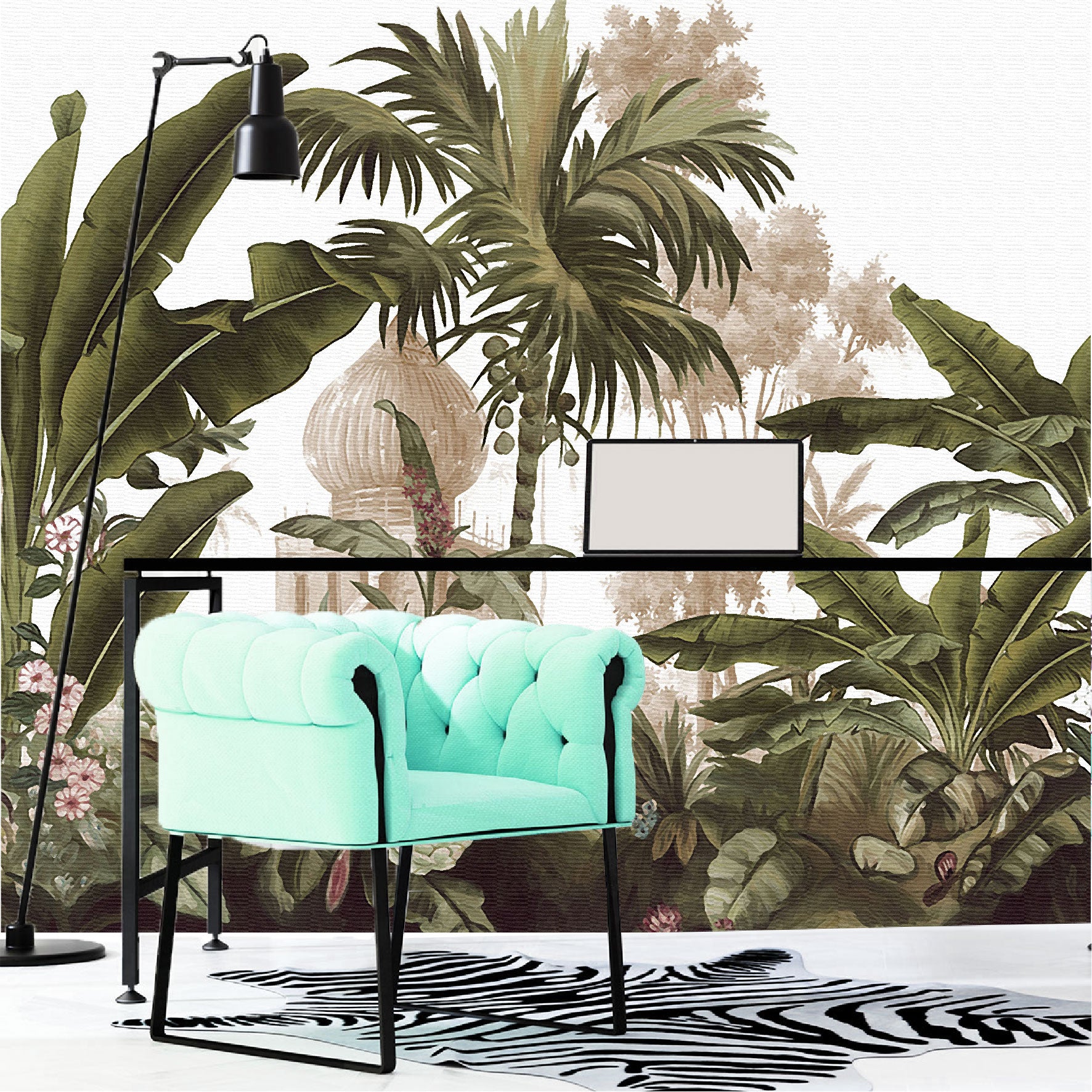 Vinilo Mate Selva Tropical con Castillo Antiguo 135