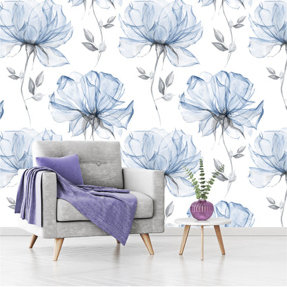Mural Mate Flores Acuareladas Azules - MT427