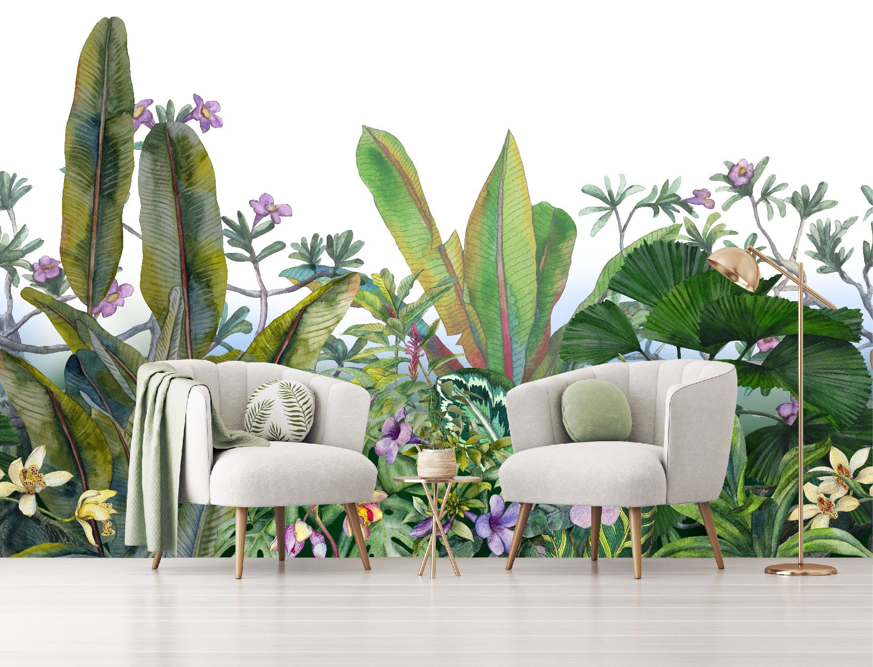 Mural Hojas Tropicales con Flores - MT156