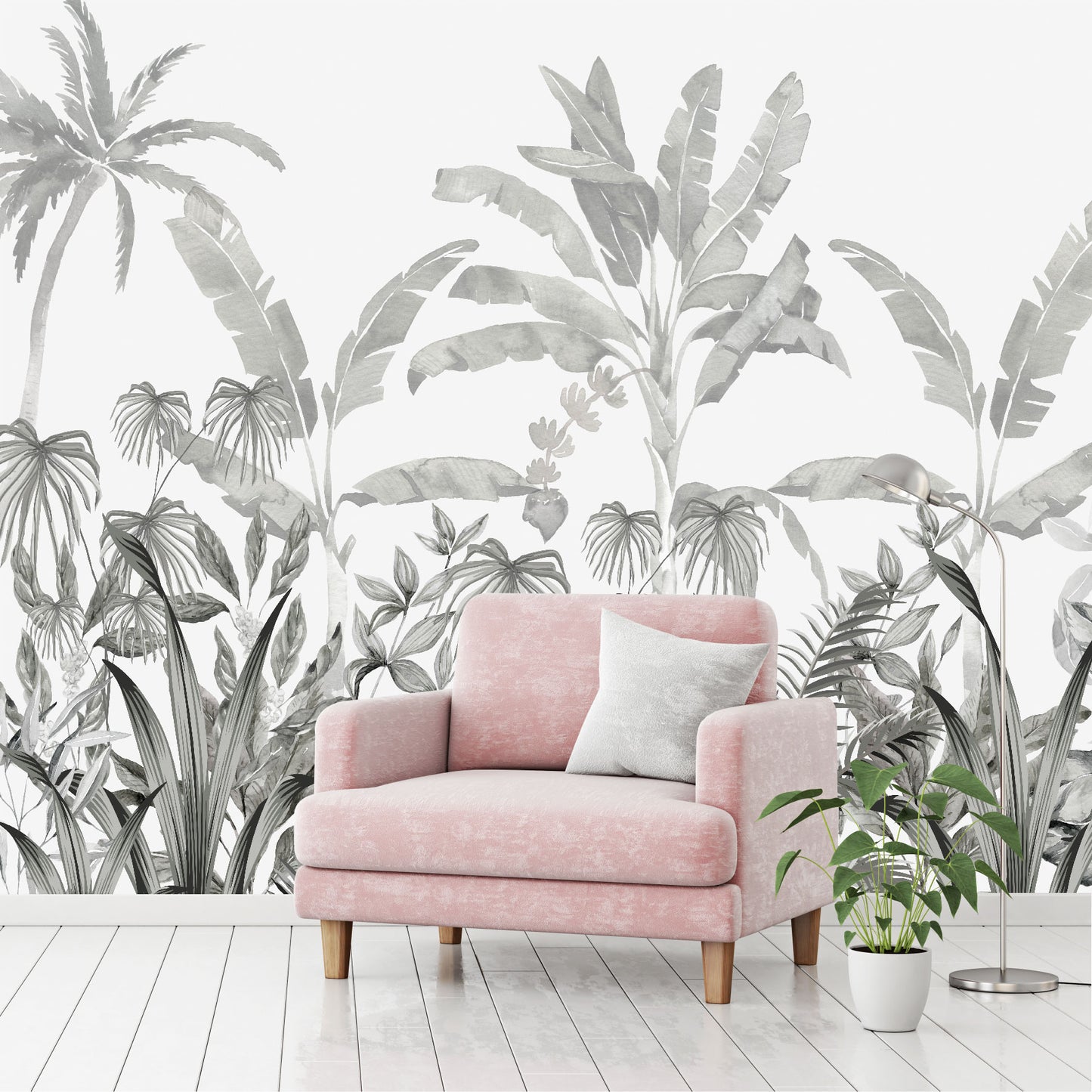 Mural Jungla Tropical en escala de grises - MT568