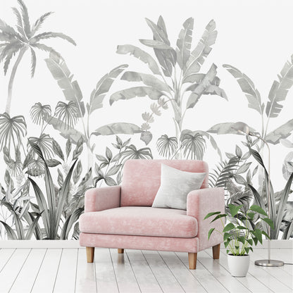 Mural Jungla Tropical en escala de grises - MT568