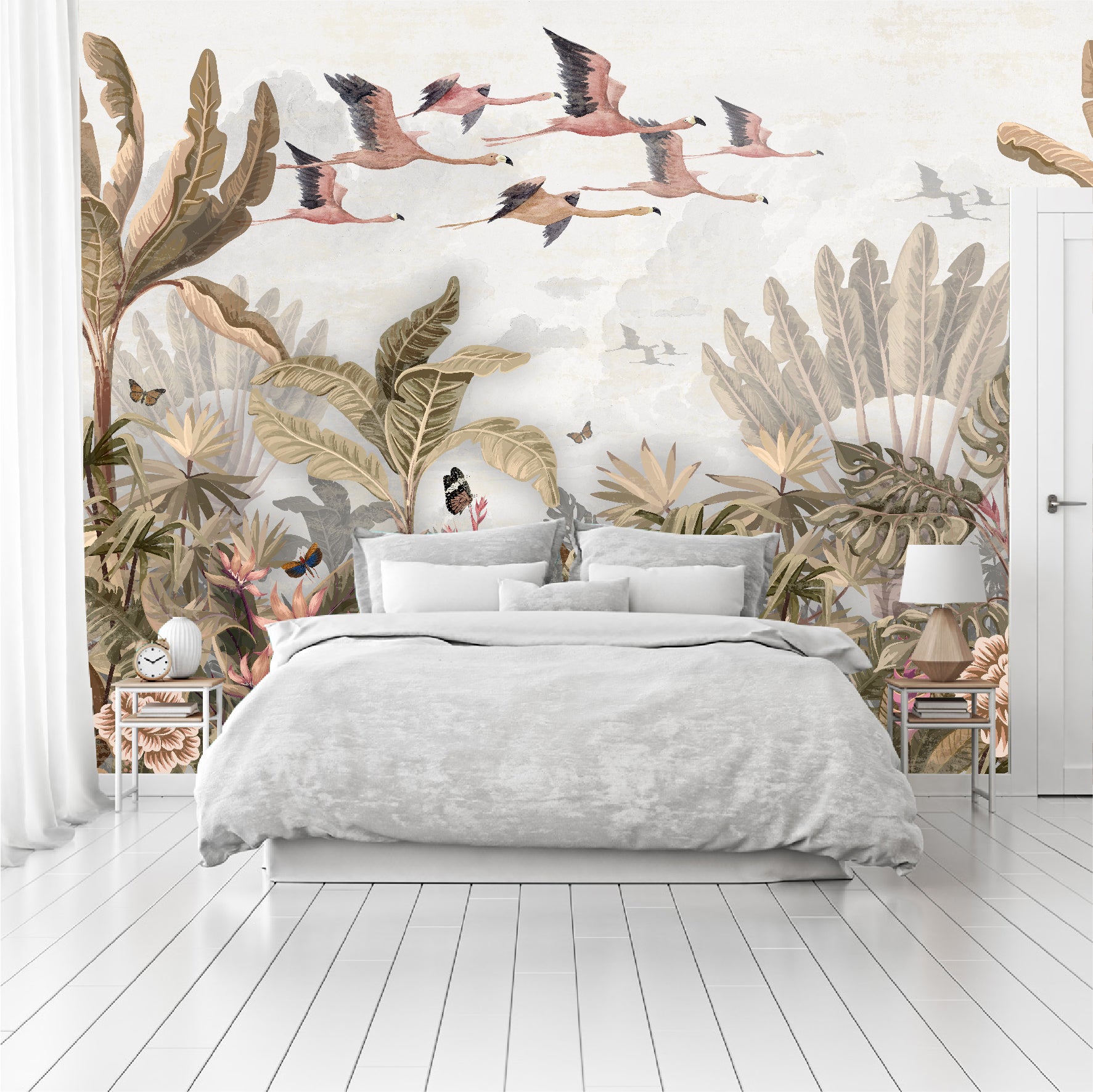 Mural Tropical Flamencos Voladores - MT276