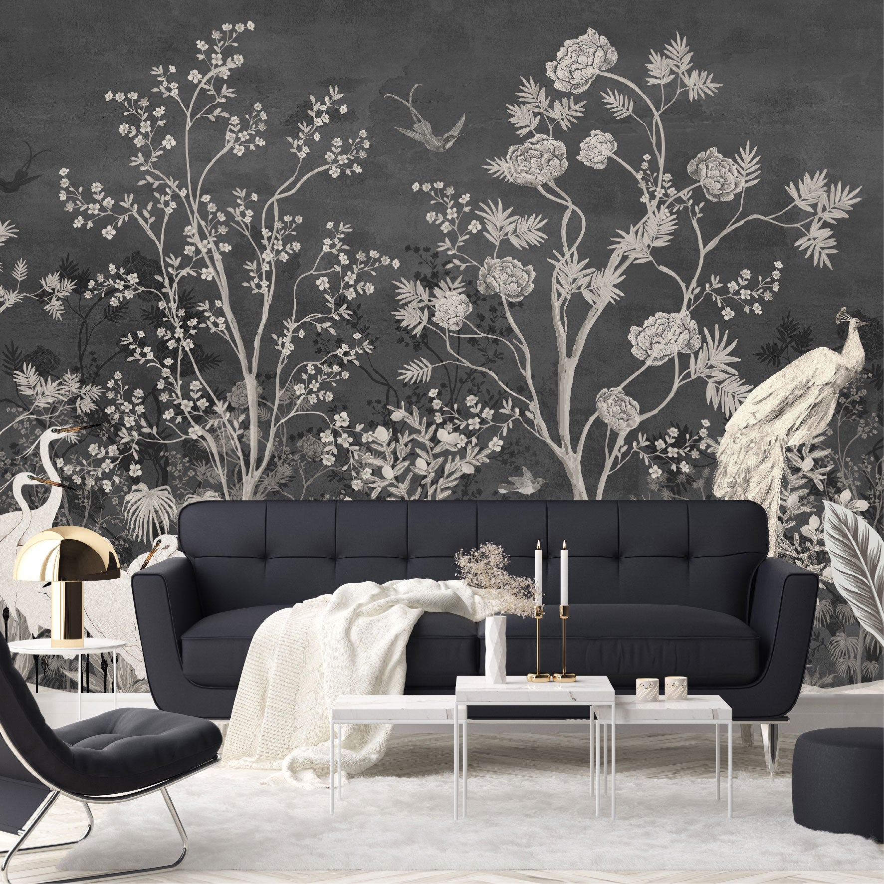 Mural Jardín Vintage con Fondo Oscuro - MT259
