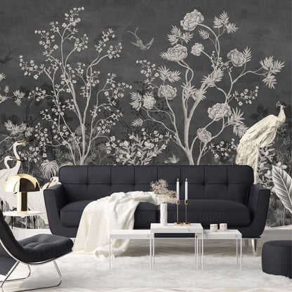 Mural Jardín Vintage con Fondo Oscuro - MT259