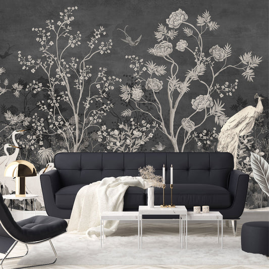 Mural Jardín Vintage con Fondo Oscuro - MT259