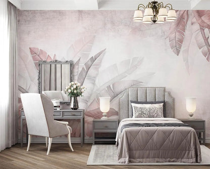 Mural Hojas Rosas Suaves - MT593