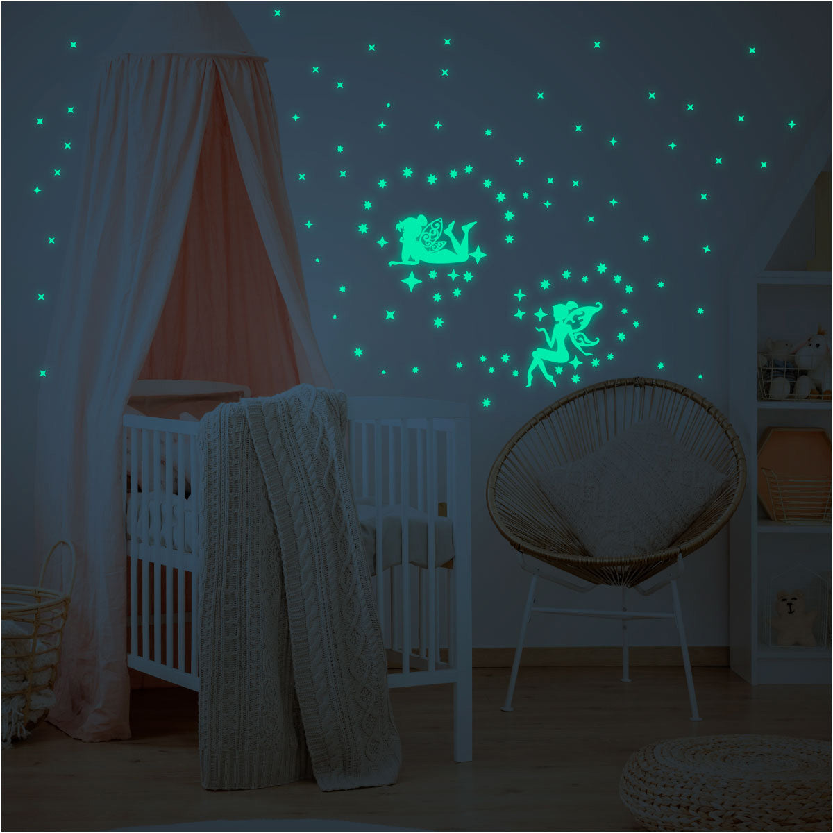 Vinilo Decorativo Fotoluminiscente 2 Hadas con 100 Estrellas - VF005