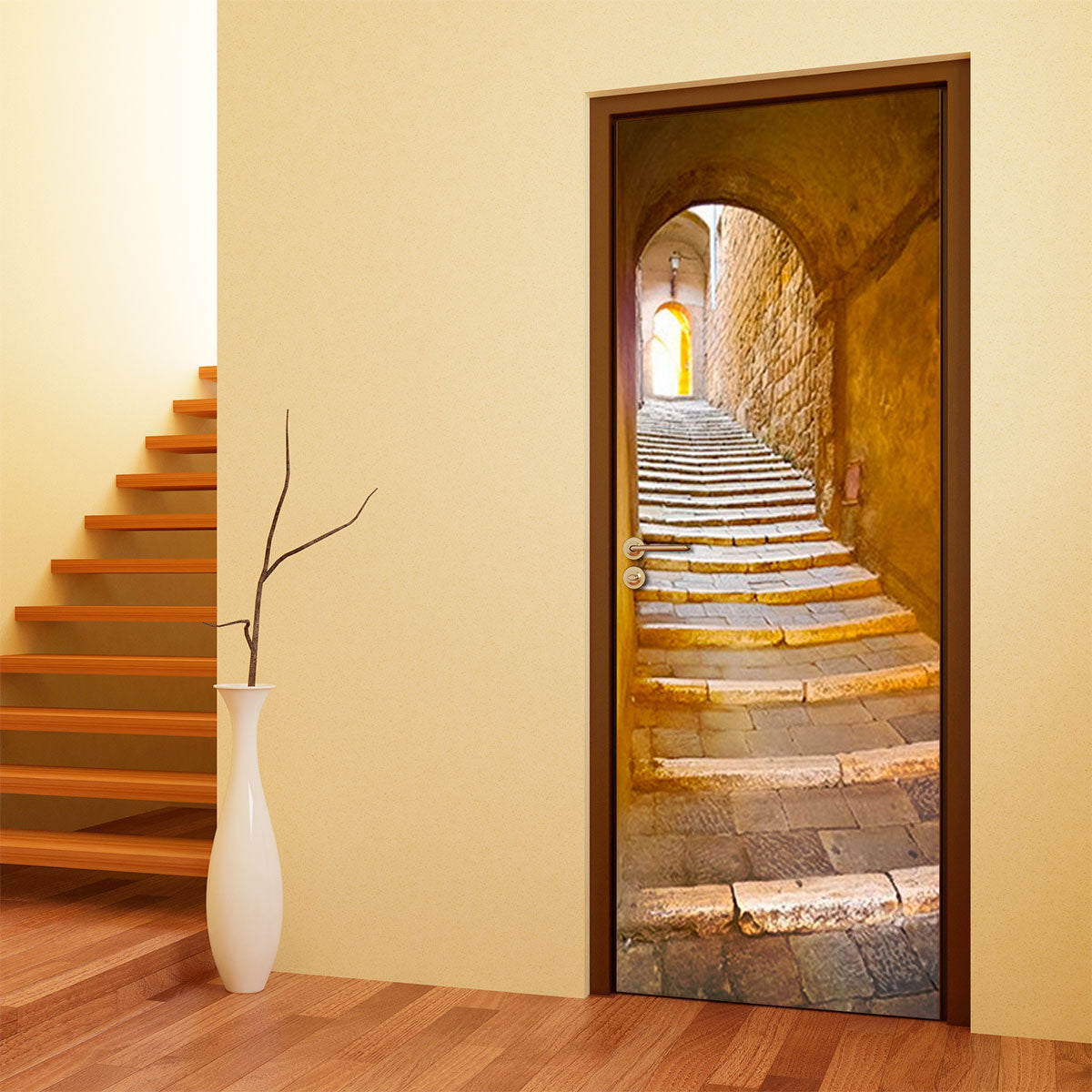Vinilo Decorativo Para Puertas - Escalones en un callejón de Italia - VP002