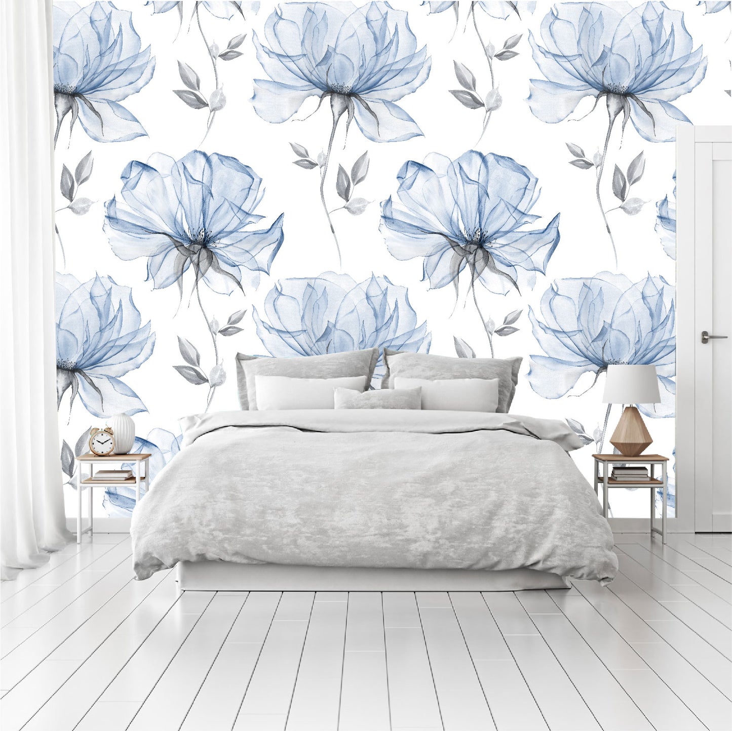 Mural Mate Flores Acuareladas Azules - MT427