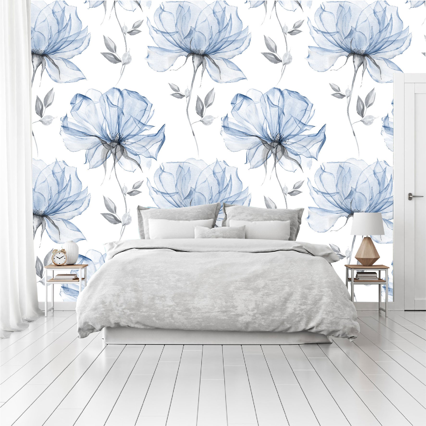 Mural Mate Flores Acuareladas Azules - MT427