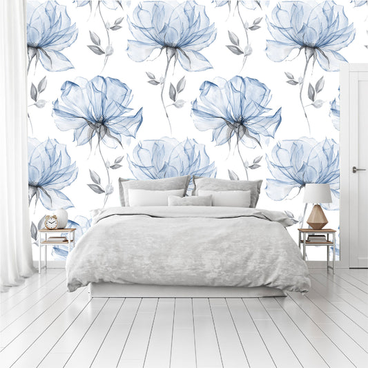 Mural Mate Flores Acuareladas Azules - MT427
