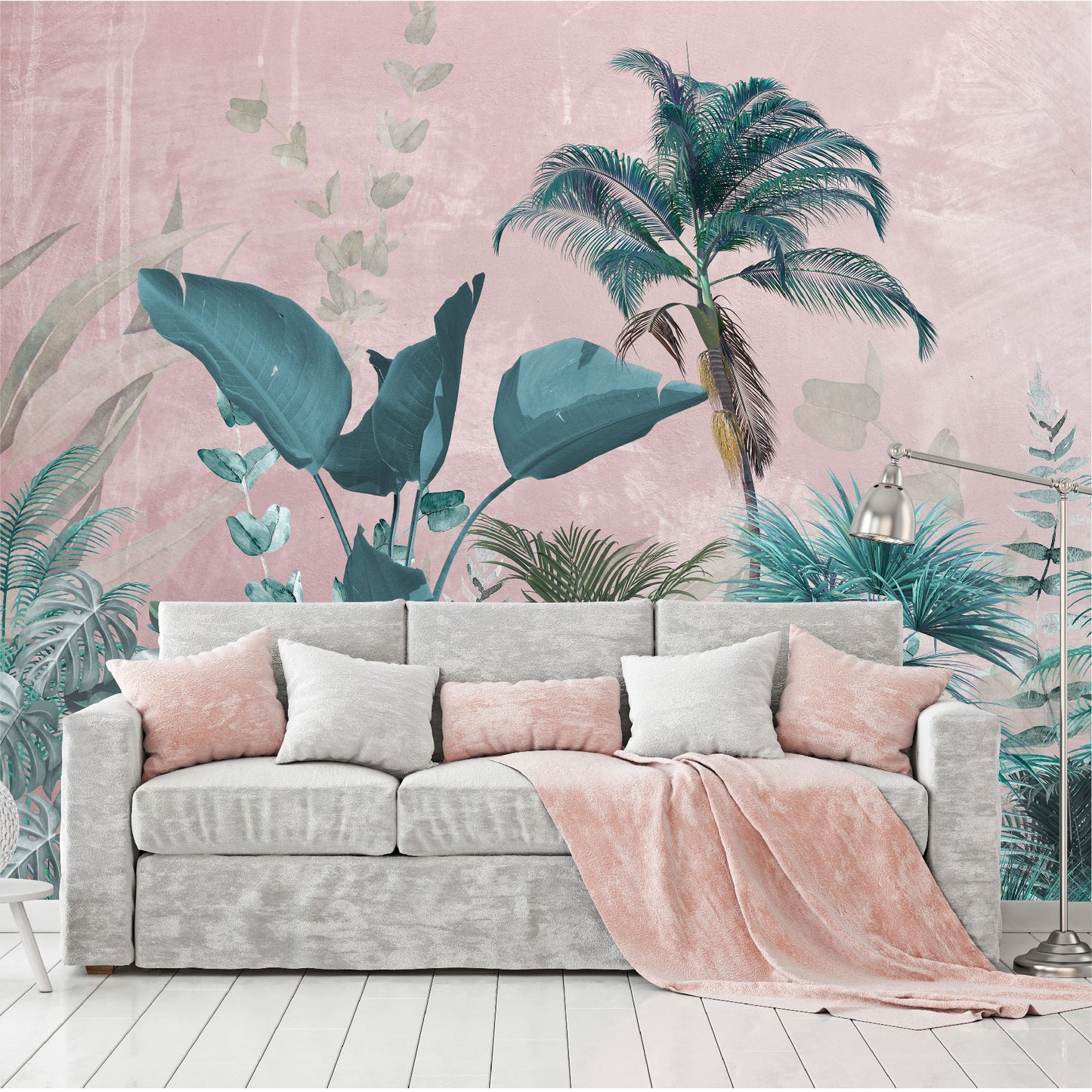 Mural Jungla Tropical con Fondo Rosa - MT189