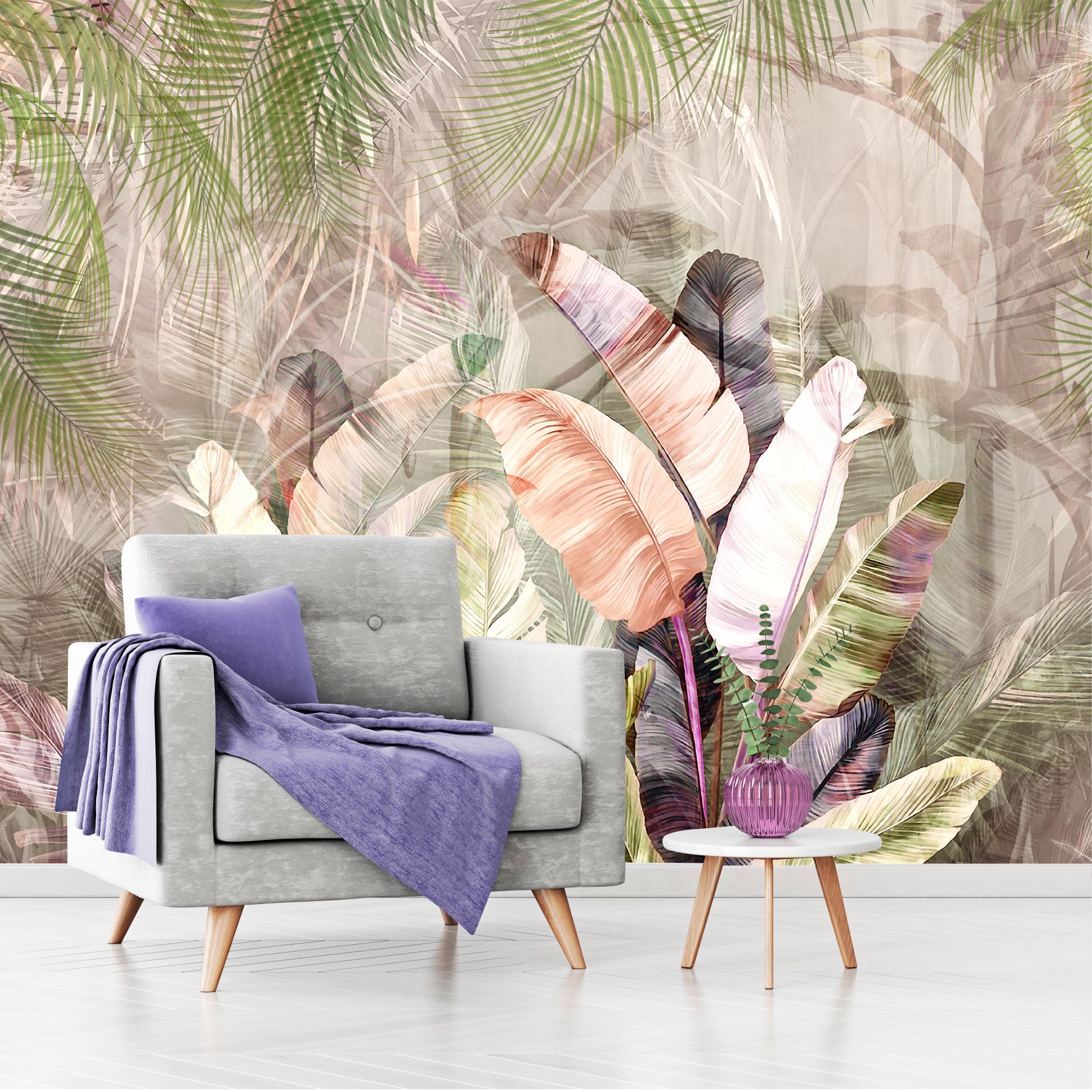 Mural Tropical Plumas Coloridas - MT578