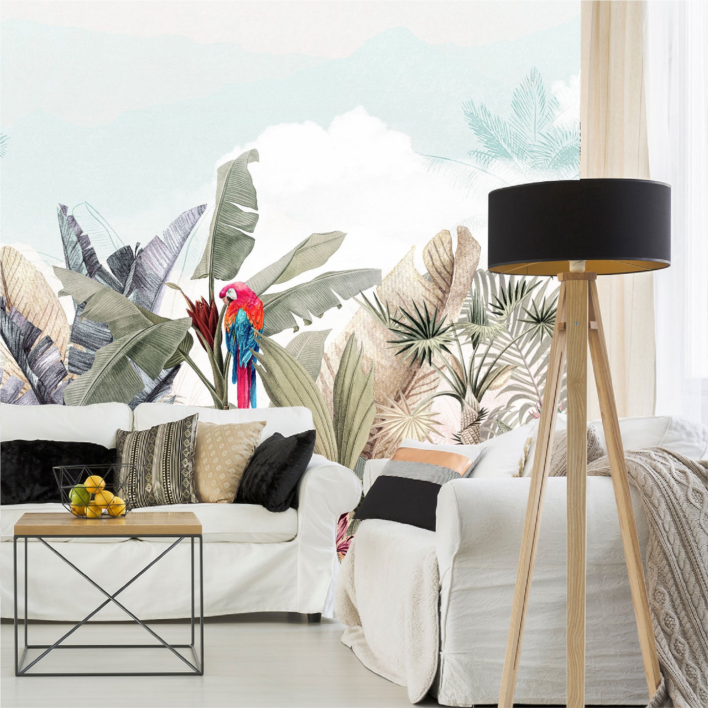 Mural Plantas Tropicales con Loros - MT411