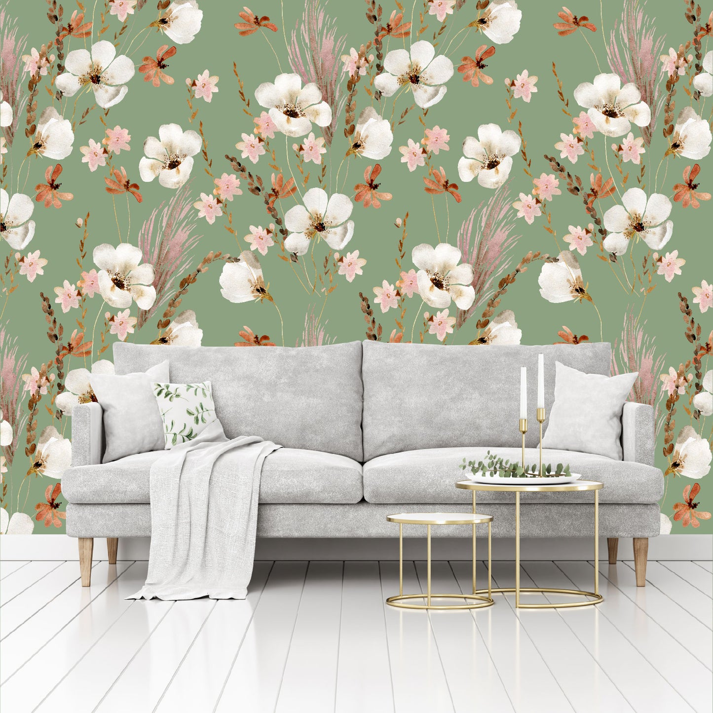 Mural Mate Flores Acuareladas con Fondo Verde - MT431