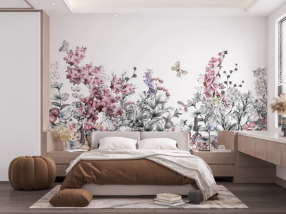 Mural Flores Tropicales con Mariposas - MT403