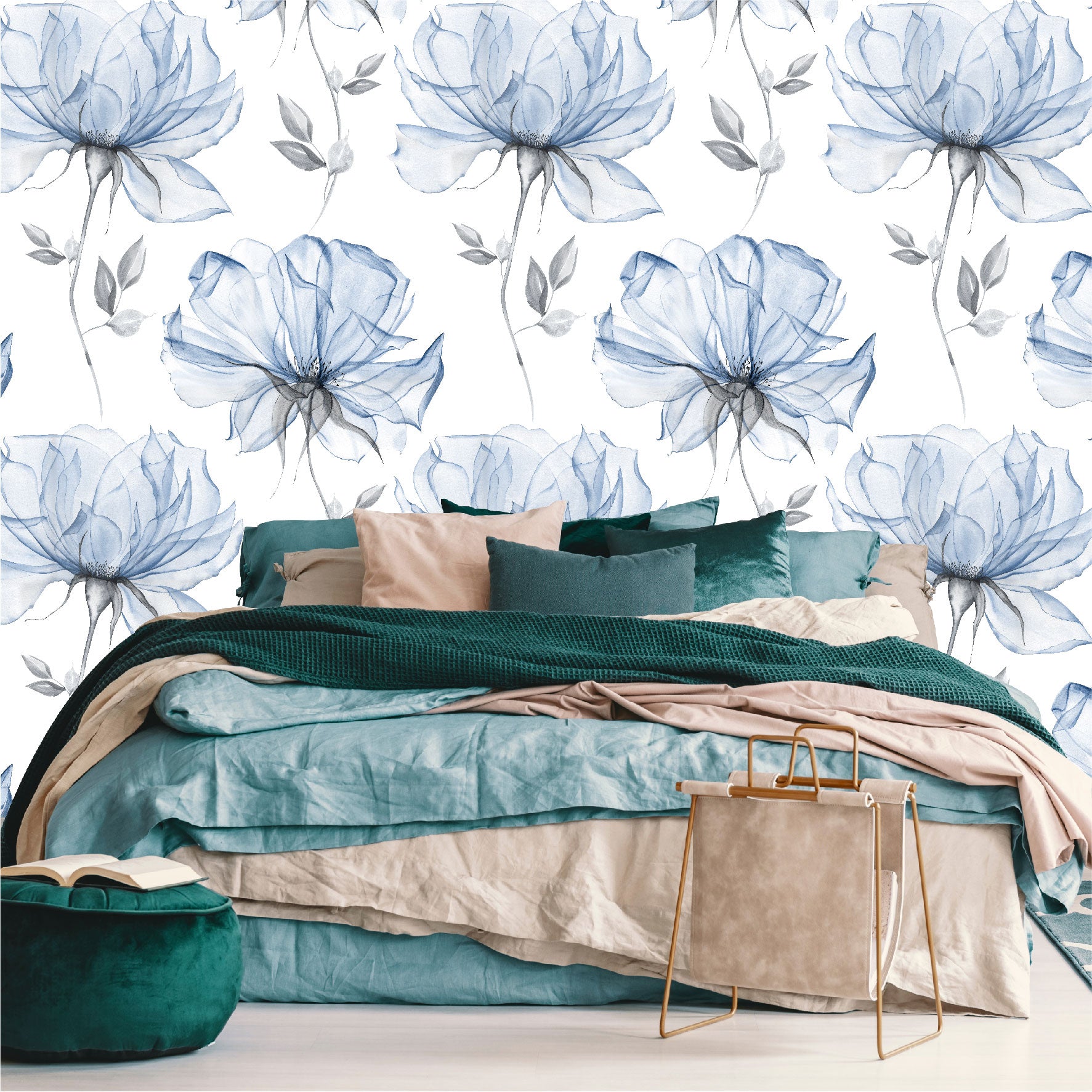 Mural Mate Flores Acuareladas Azules - MT427