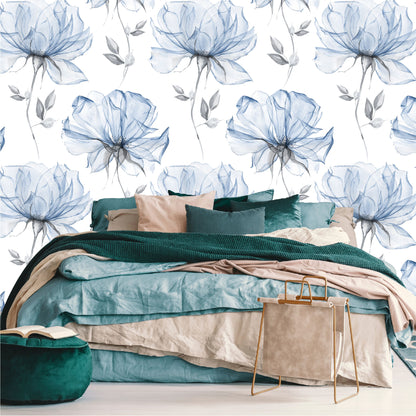Mural Mate Flores Acuareladas Azules - MT427