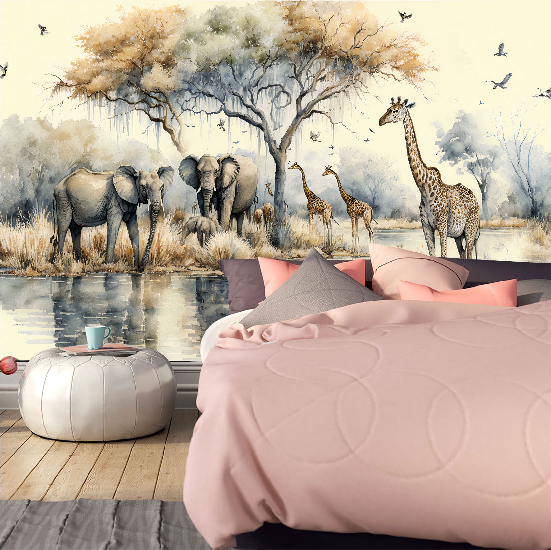 Mural Paisaje en una selva africana con árboles junto a un río - MT331