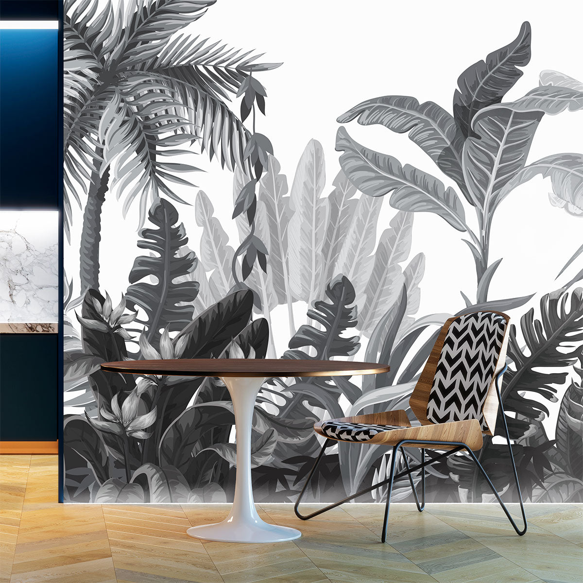 Mural Jungla Tropical Blanco y Negro - MT137