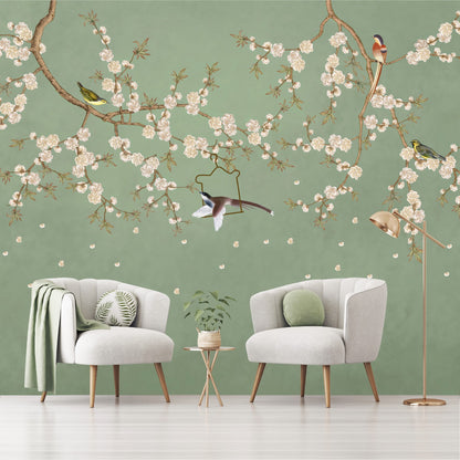 Mural Vintage Ramas con Flores y Pajaritos - MT227